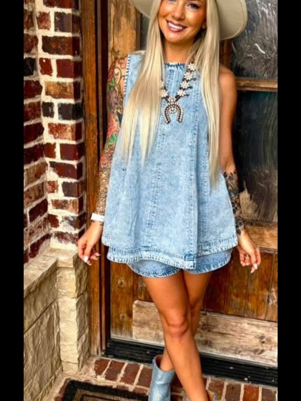 Sleeveless Light Wash Denim Tunic Top - Casual Women